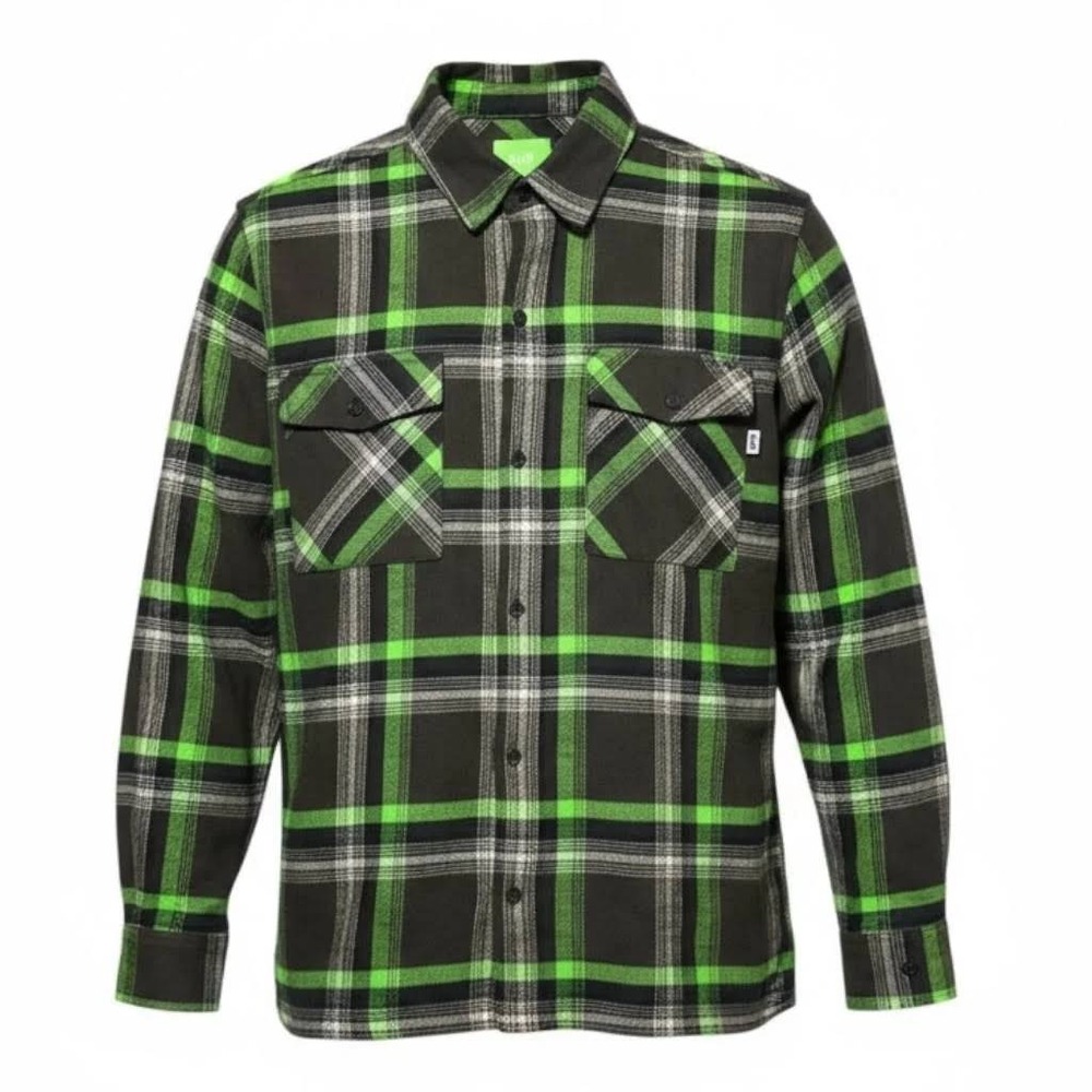 HUF Plaid Flannel Shirt / Jacket Men's XL Long Sleeve Green Black Button Up - Picture 1 of 7